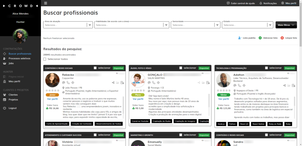 Plataforma Crowd - Buscar Profissionais Remotos
