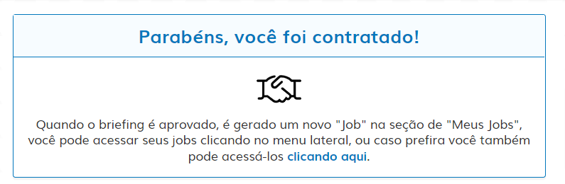 Notificação de contratação no chat de processos seletivos.